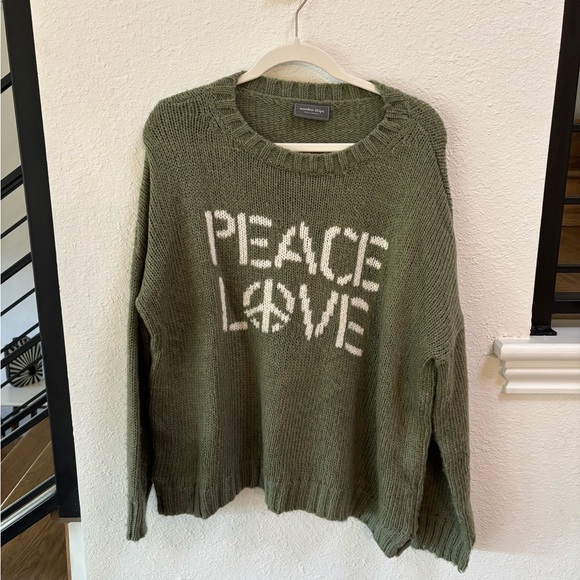 Olive Green Peace Love Sweater - Picture 2 of 6